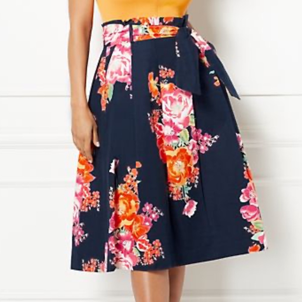 New York & Company Navy Blue Floral Skirt